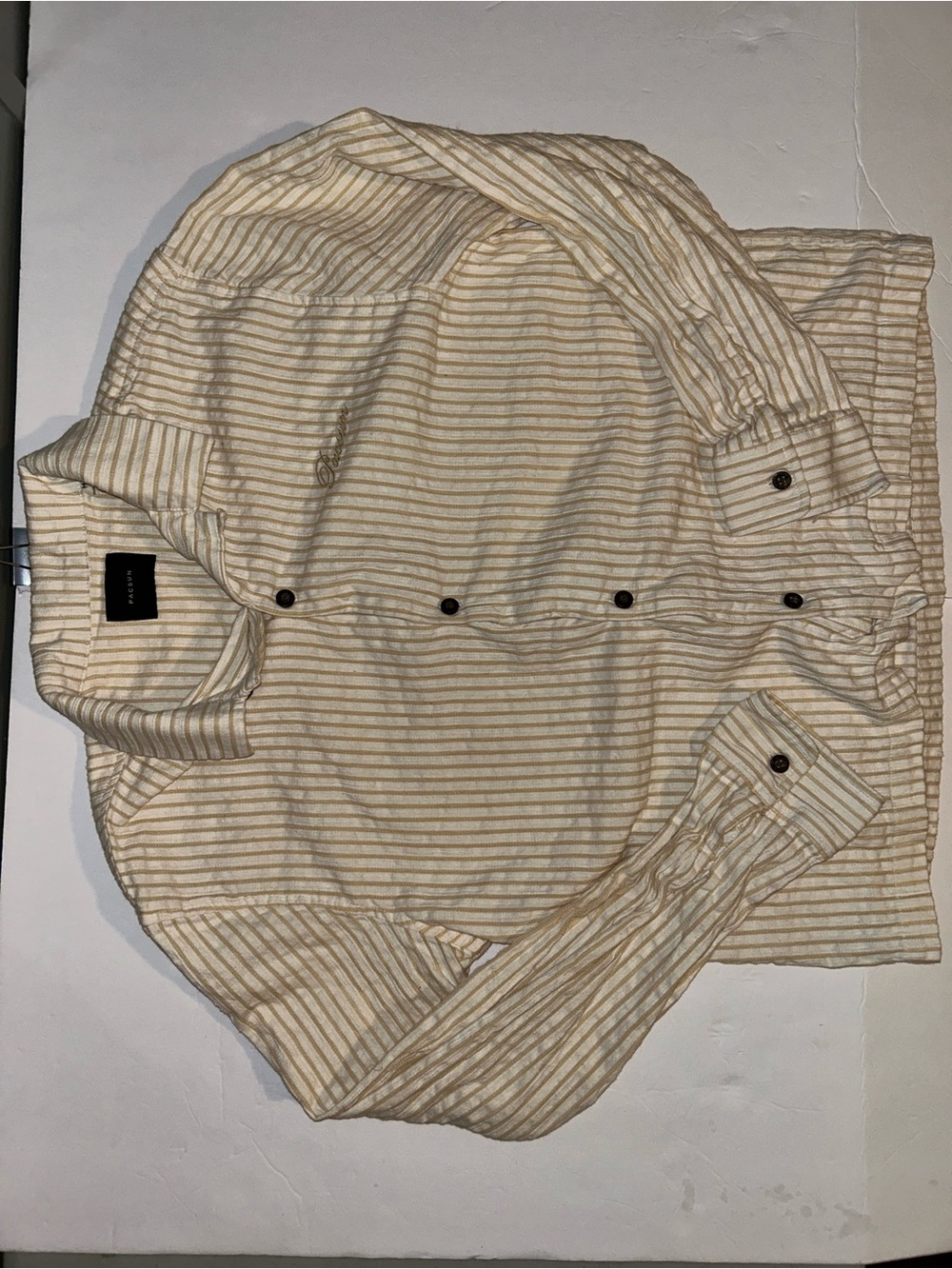 PacSun Cream & Tan Striped Lightweight Shirt Jacket